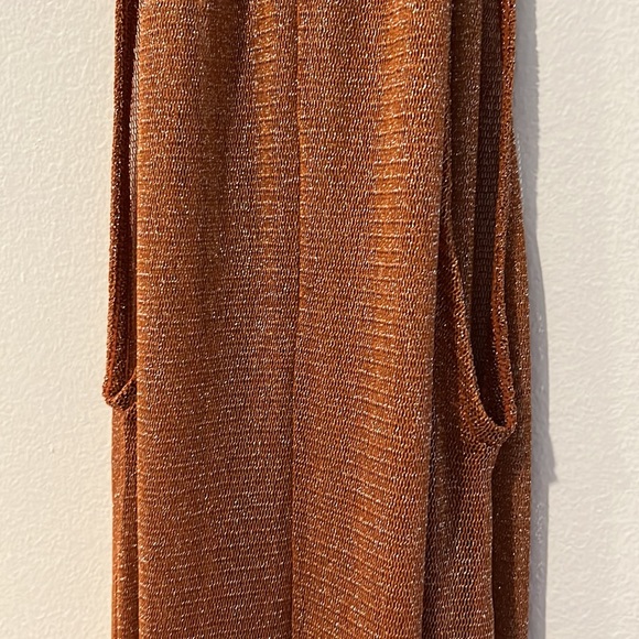 Free People Mesh Sheer Sparkle Metallic Bronze Slip Midi Dress NWOT - Picture 8 of 11